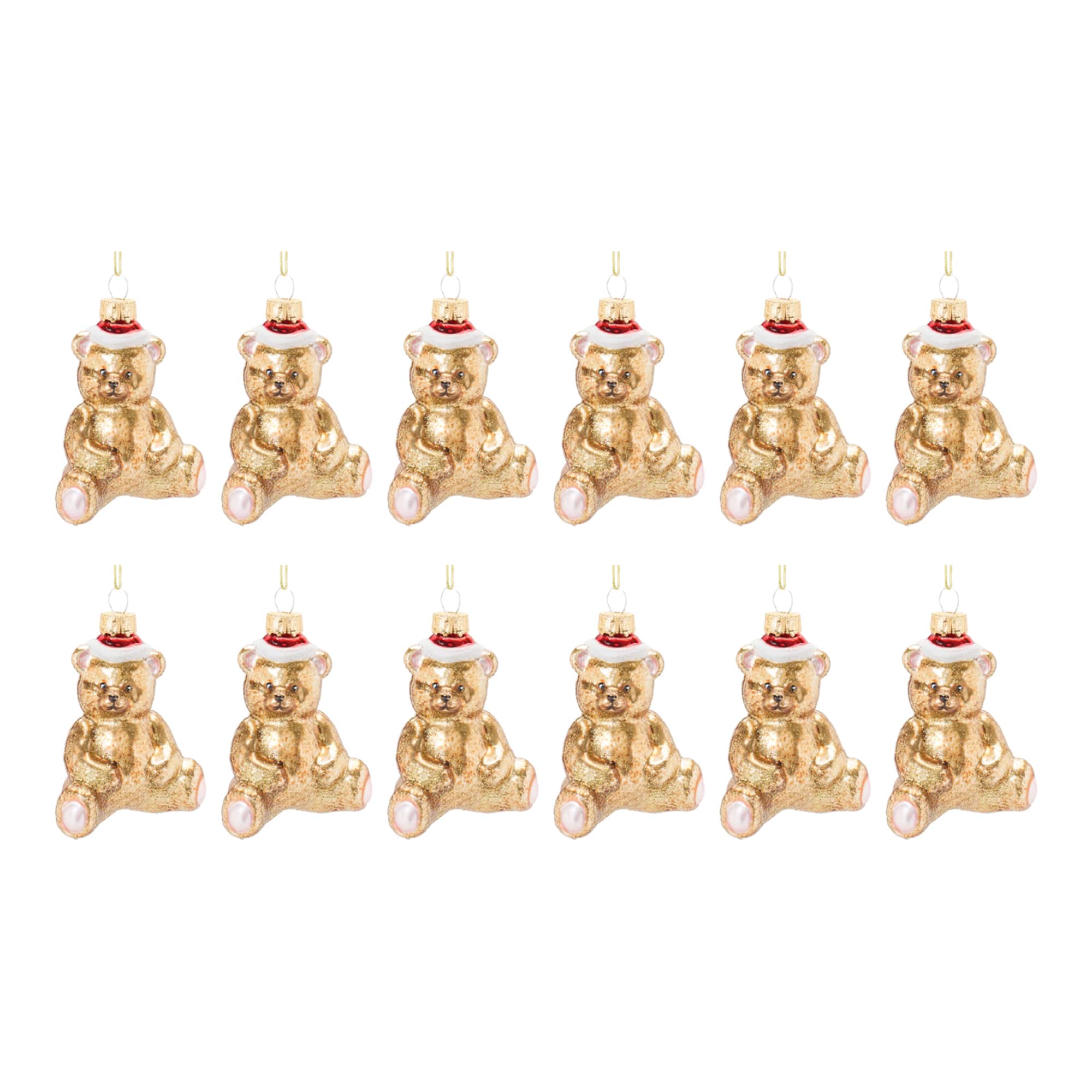 12ct. Gold Glass Teddy Bear Ornaments
